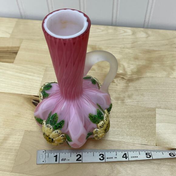 Thomas Webb Enameled Pink Satin Art Glass Vase With Beaded Flowers GUC - Picture 11 of 11